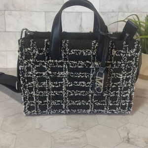 Michael Kors Gigi Small Black Denim Satchel Messenger Crossbody